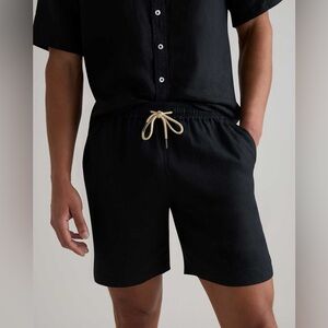 Quince Men's 100% European Linen Shorts Black Sz S Black NeW 7” Inseam